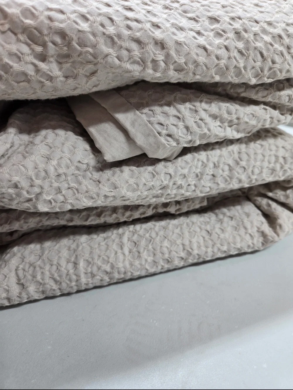 NWOT QUINCE Organic Luxe Honeycomb Duvet Cover Set King/Cal King Sand 0547